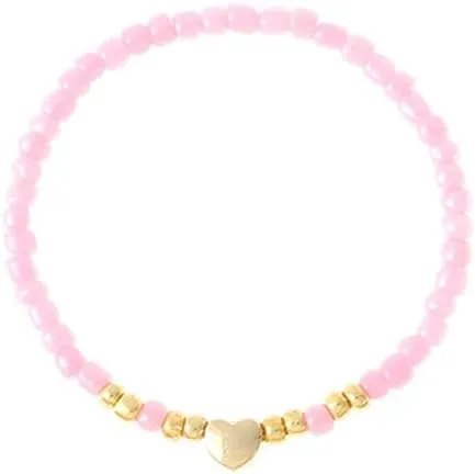 Bohemian Love Heart Beaded Stretch Bracelet for Women Boho Simple Stackable Pink Green Black Rice Beads Ball Chain Bracelets Summer Beach Friendship Fashion Jewelry for Daughter Sister