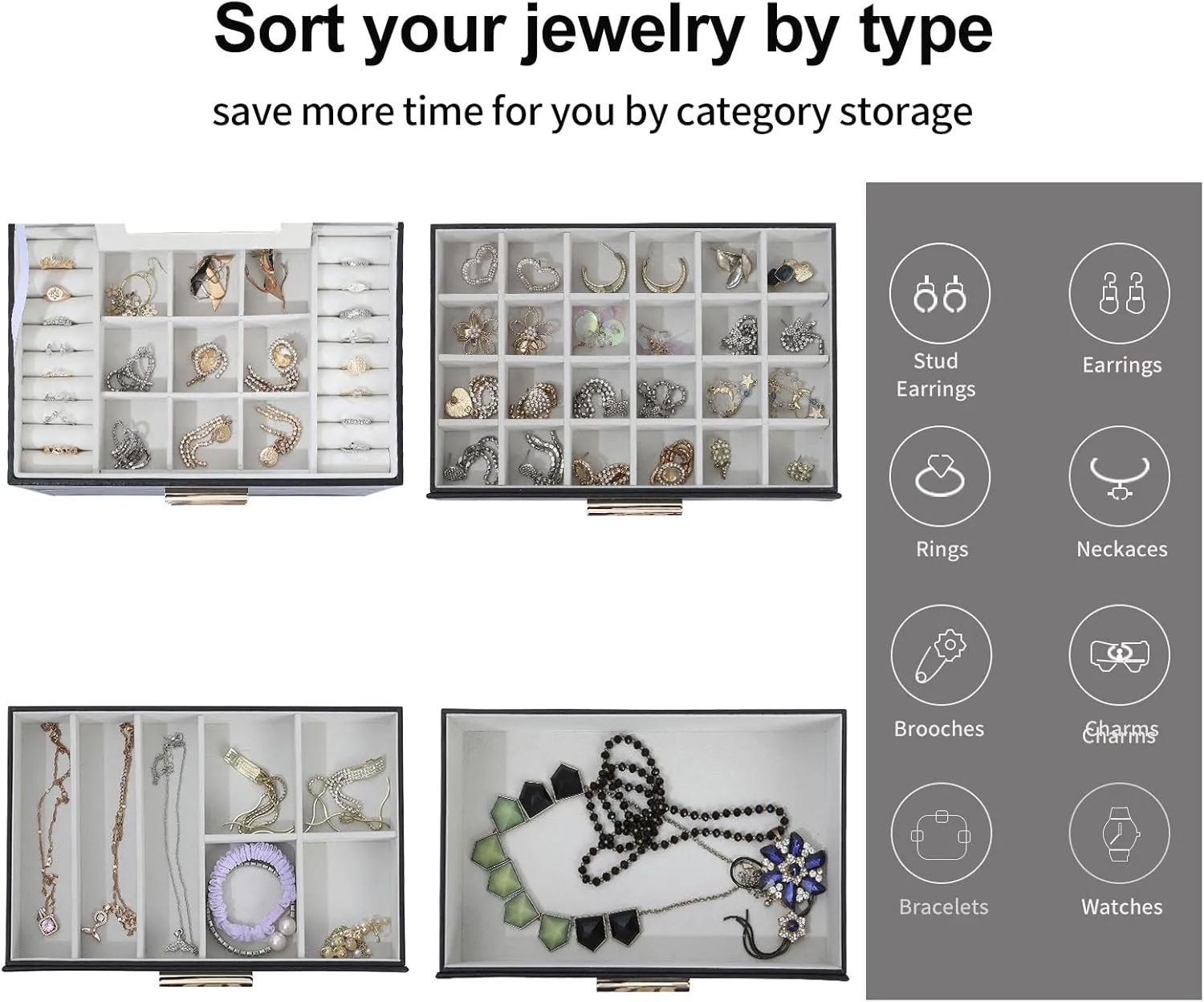 BOOVO Jewelry Boxes for Women, 5 Layer Jewelry Organizer with Necklace Hanger and Drawers, Large Jewelry Box for Earrings, Necklace and Bracelet Storage Gifts for Women and Girls (Black, 5 Layer)