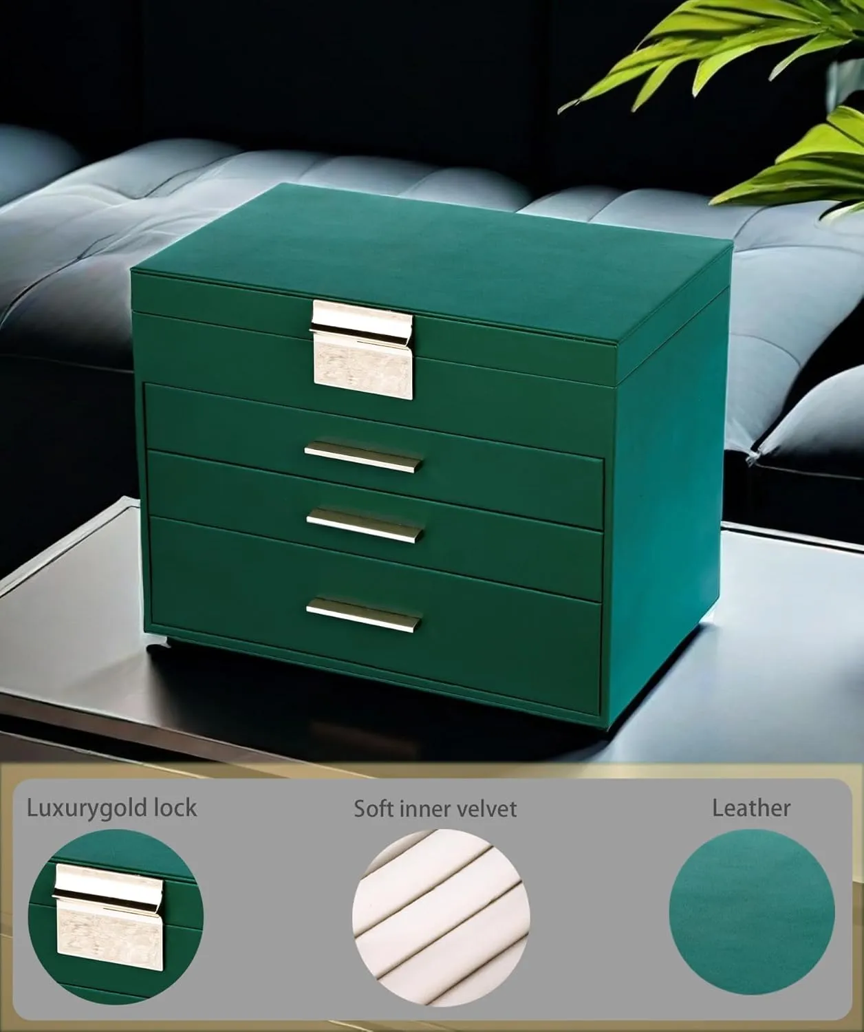 BOOVO Jewelry Boxes for Women, 5 Layer Jewelry Organizer with Necklace Hanger and Drawers, Large Jewelry Box for Earrings, Necklace and Bracelet Storage Gifts for Women and Girls (Green, 5 Layer)