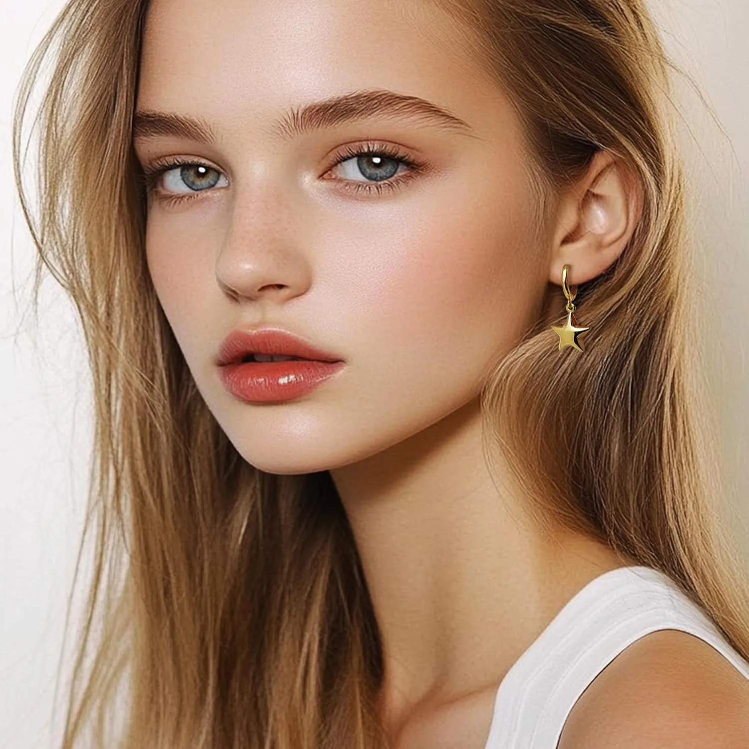 Bow Star Dangle Small Hoop Earrings for Woman, Cute Statement Minimalist Drop Huggie Earing Prom Wedding Accessories Fashion Jewelry Gifts