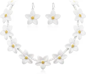 BriLove Unique Chic Flower Cluster Statement Necklace Dangle Earrings Jewelry Set for Women Costume Cosplay Party Accessories
