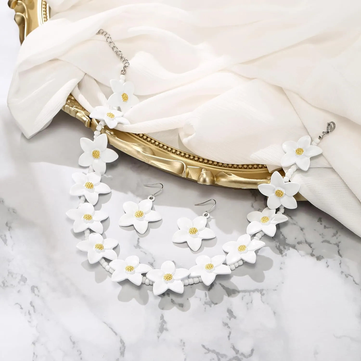BriLove Unique Chic Flower Cluster Statement Necklace Dangle Earrings Jewelry Set for Women Costume Cosplay Party Accessories