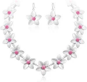 BriLove Unique Chic Flower Cluster Statement Necklace Dangle Earrings Jewelry Set for Women Costume Cosplay Party Accessories