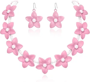 BriLove Unique Chic Flower Cluster Statement Necklace Dangle Earrings Jewelry Set for Women Costume Cosplay Party Accessories