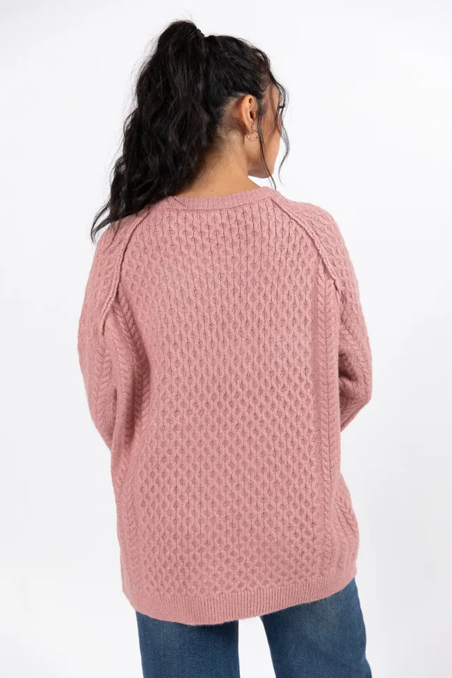 Cable Knit Cuddles Mauve Oversized Crew Neck Sweater Amber Massey X Pink Lily SALE