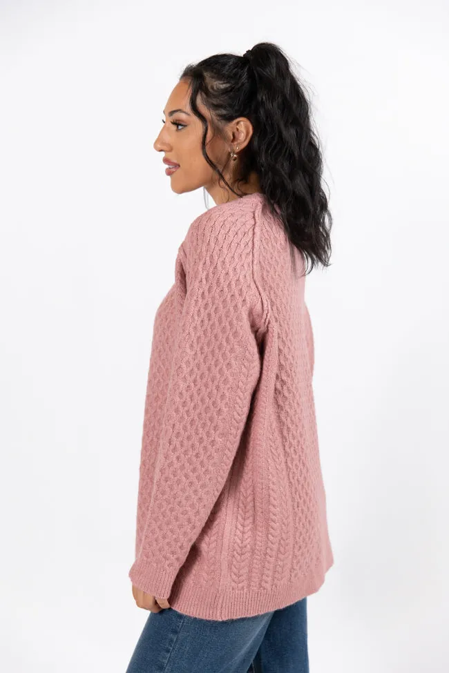 Cable Knit Cuddles Mauve Oversized Crew Neck Sweater Amber Massey X Pink Lily SALE