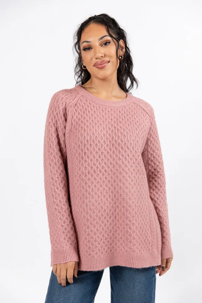 Cable Knit Cuddles Mauve Oversized Crew Neck Sweater Amber Massey X Pink Lily SALE