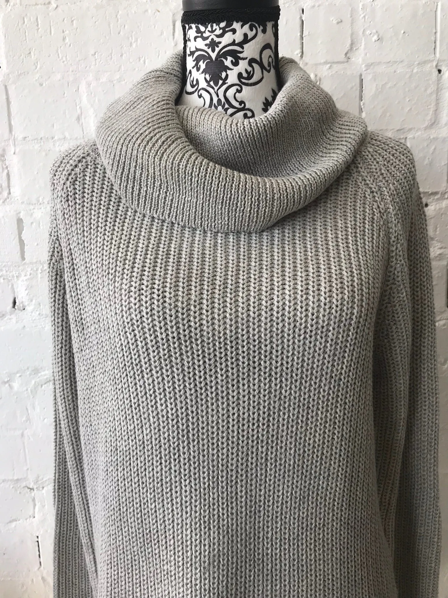 Cable Knit Jumper with Cowl Neck  Grey