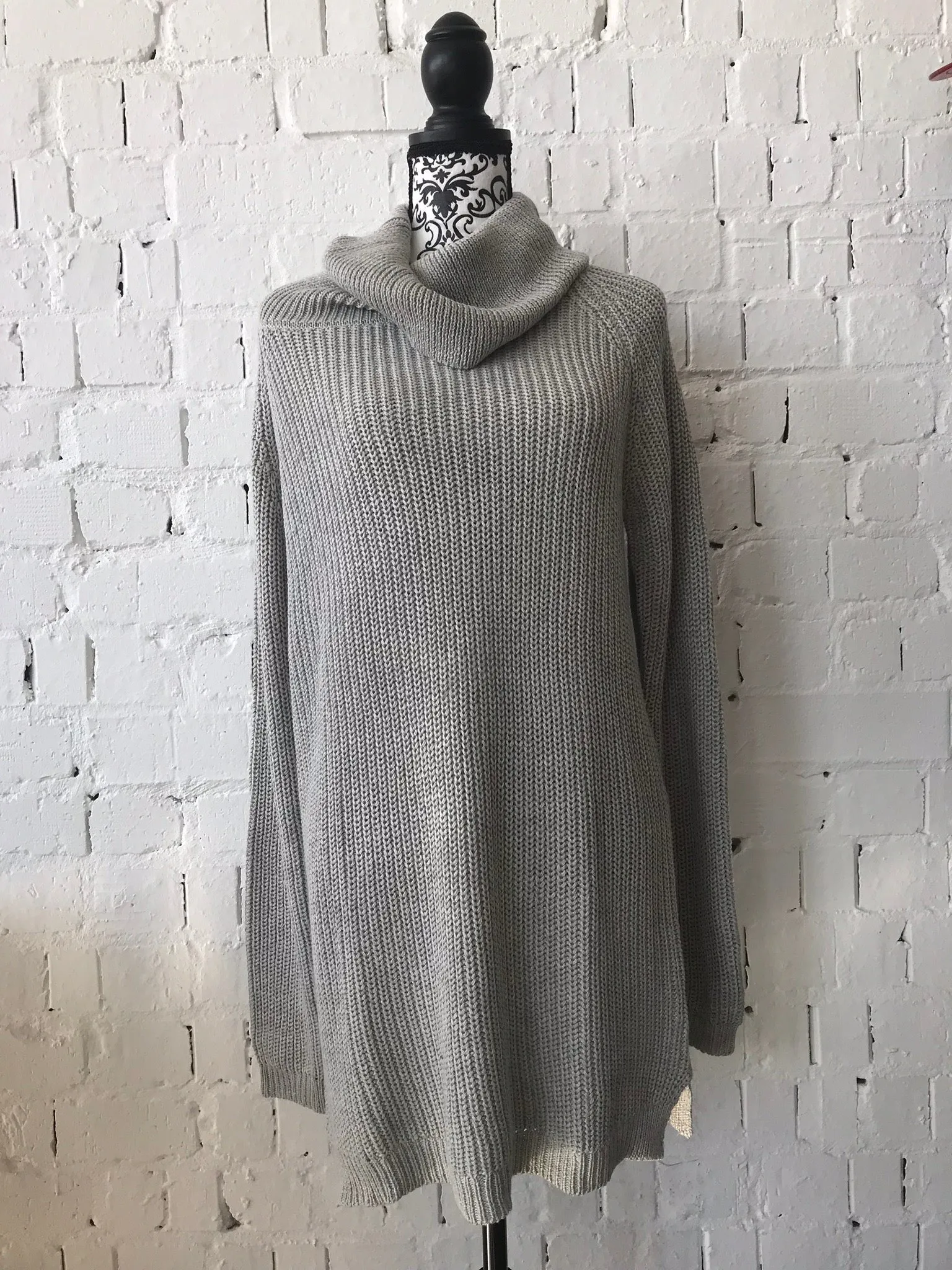 Cable Knit Jumper with Cowl Neck  Grey