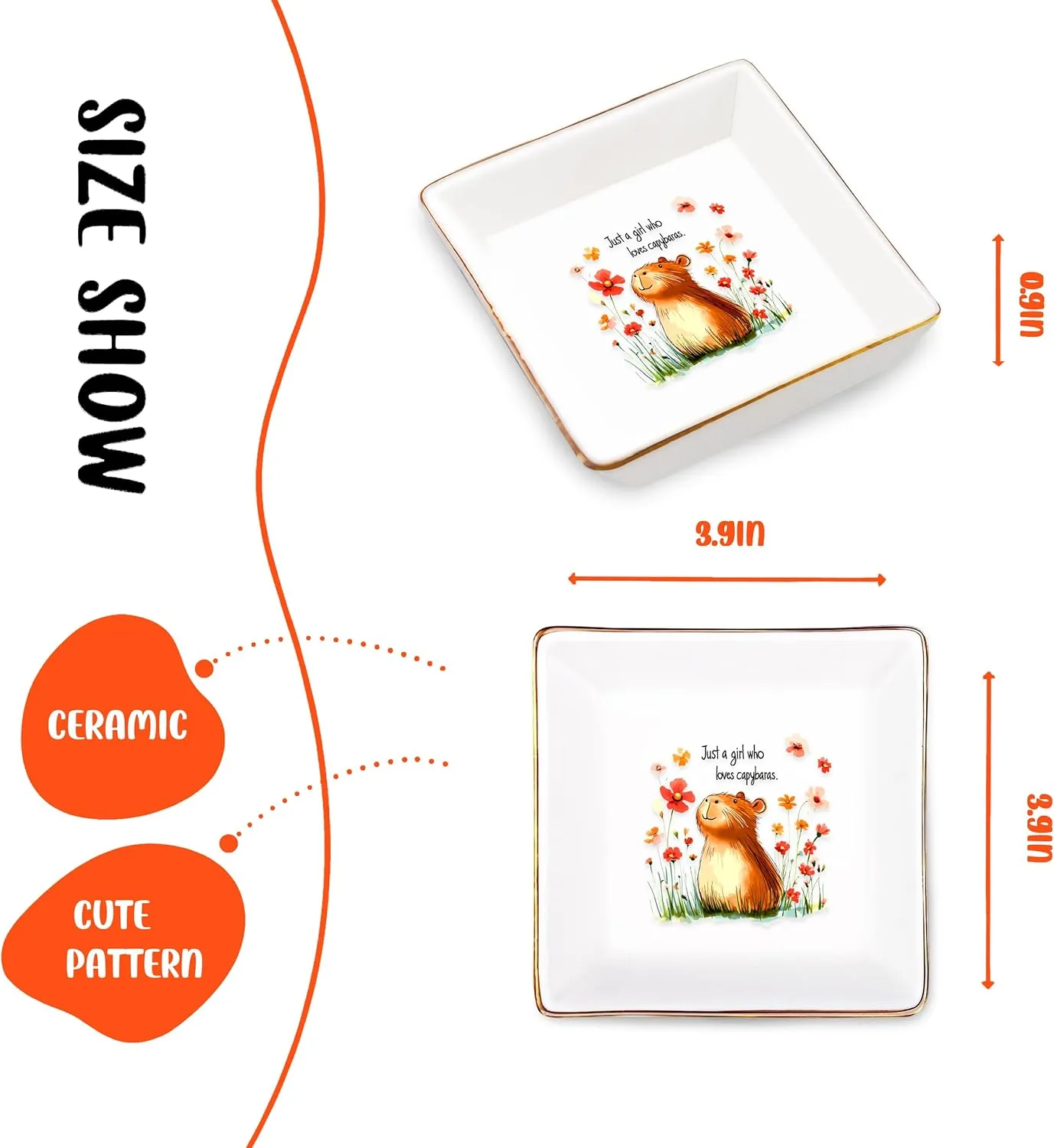 Capybara Jewelry Ring Holder Dish Tray, Gifts For Women Teens Girls Kids, Capybara Lovers Themed Stuff Things Decor Merch,Home Room Ring Earrings Necklace Organizer Holder!