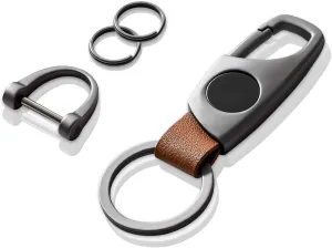 Carabiner Keychain, Key Chains for Car Key with 2 Key Rings and Anti-Lost D-Ring, Multifunctional Keychains for Men and Women  Grey(Brown Leather)