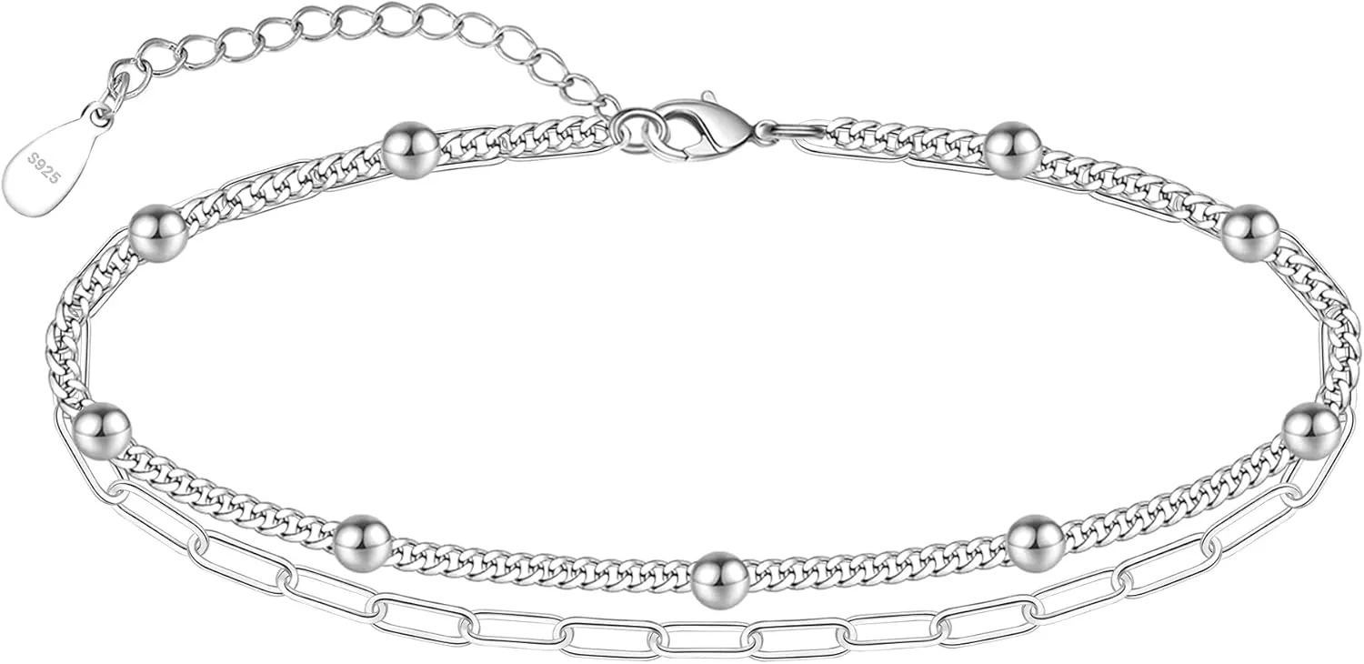 CHIC & ARTSY Anklet 925 Sterling Silver Chain Anklet Bracelet Sexy Beach Ankle Bracelet for Women Anklets Adjustable