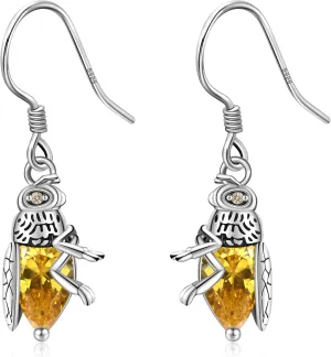 CHIC & ARTSY Bee Dangle Earrings 925 Sterling Silver Bee Earrings Queen Crystal Honey Bee Earrings Jewelry for Women