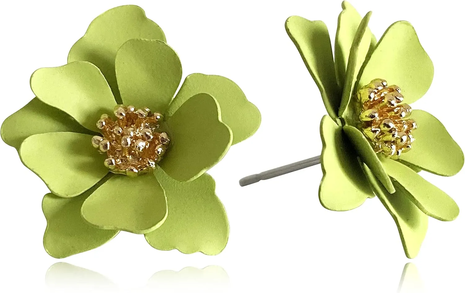 Chic Cute Boho Matte Flower Statement Stud Earrings with Gold Flower Bud for Women Sister Mom Lover and Friends