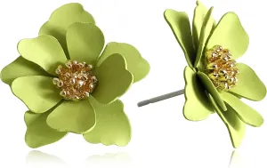 Chic Cute Boho Matte Flower Statement Stud Earrings with Gold Flower Bud for Women Sister Mom Lover and Friends