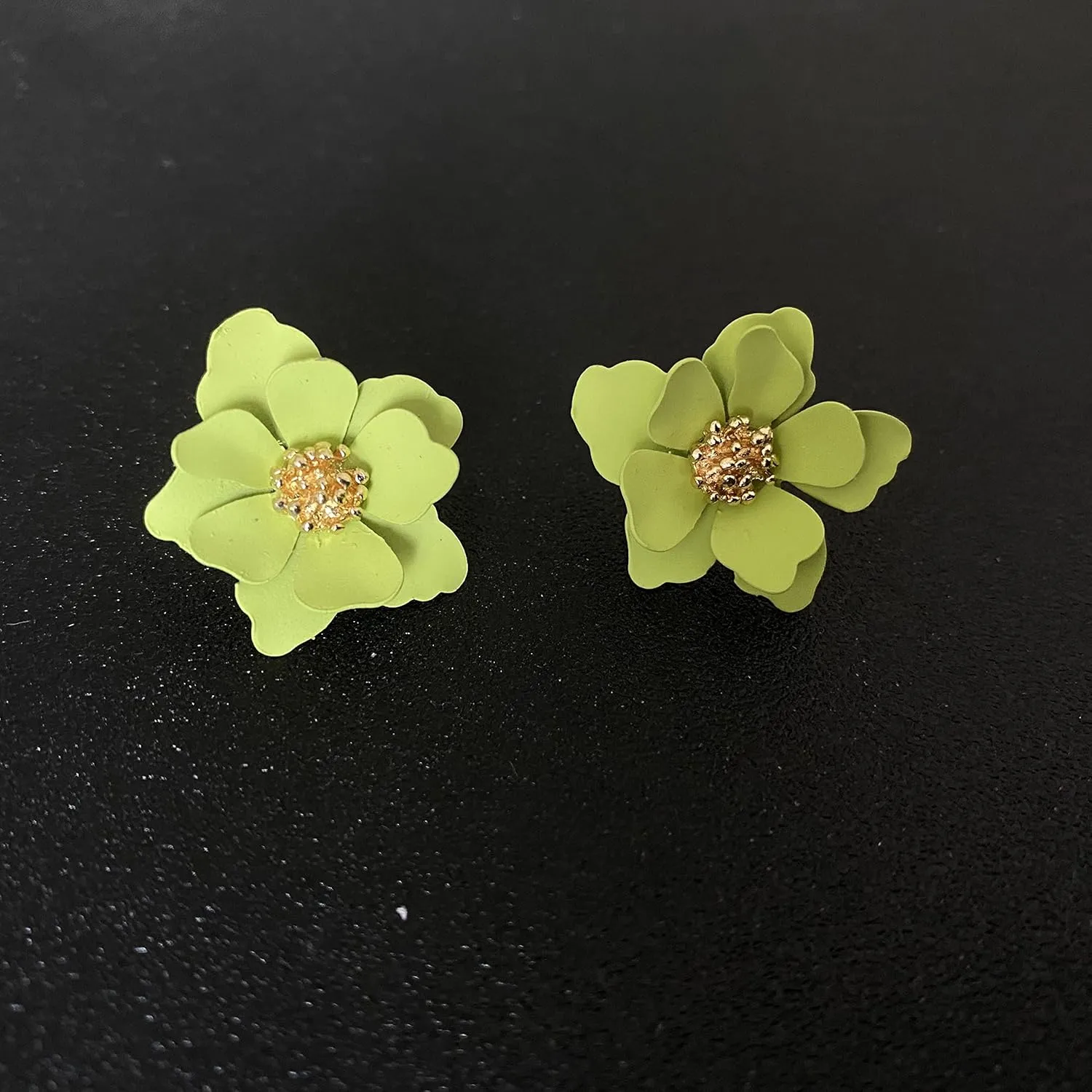 Chic Cute Boho Matte Flower Statement Stud Earrings with Gold Flower Bud for Women Sister Mom Lover and Friends