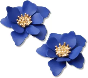 Chic Cute Boho Matte Flower Statement Stud Earrings with Gold Flower Bud for Women Sister Mom Lover and Friends