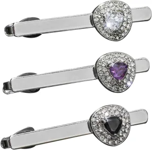 Chic Mens Tie Clips 3pc Set Men's Clip Ties Blue Gemstone for Formal Casual Wear