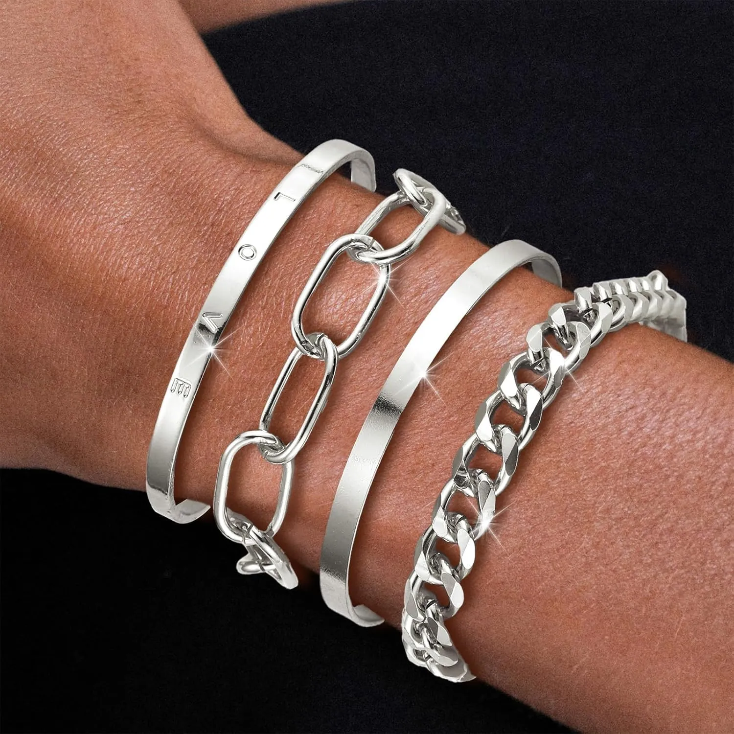choice of all Chunky Gold Bracelet Stack Cuff Bangles for Women Trendy Non Tarnish Dainty Silver Chain Bracelet Layered Snake Chain Cuban Link Bracelet Pack for Women 2025