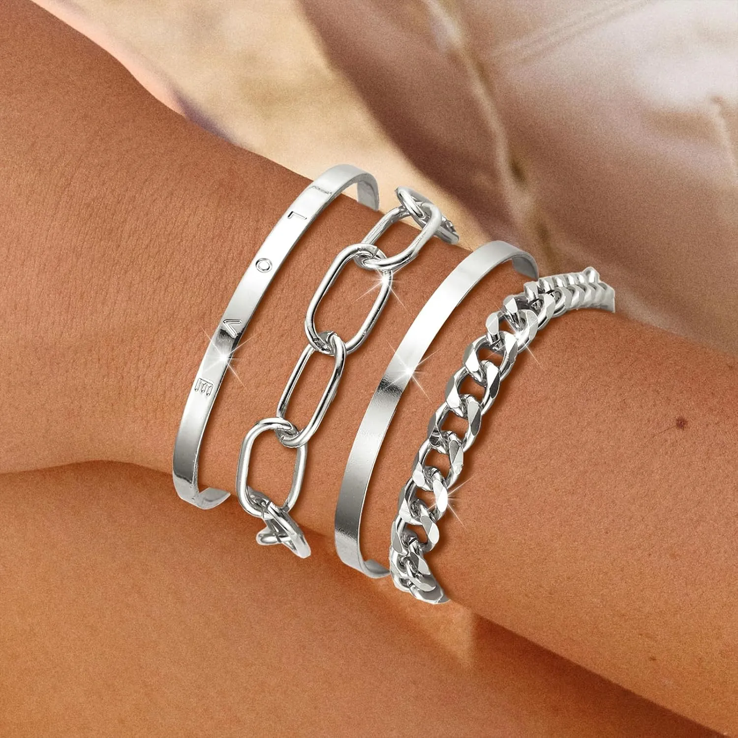choice of all Chunky Gold Bracelet Stack Cuff Bangles for Women Trendy Non Tarnish Dainty Silver Chain Bracelet Layered Snake Chain Cuban Link Bracelet Pack for Women 2025