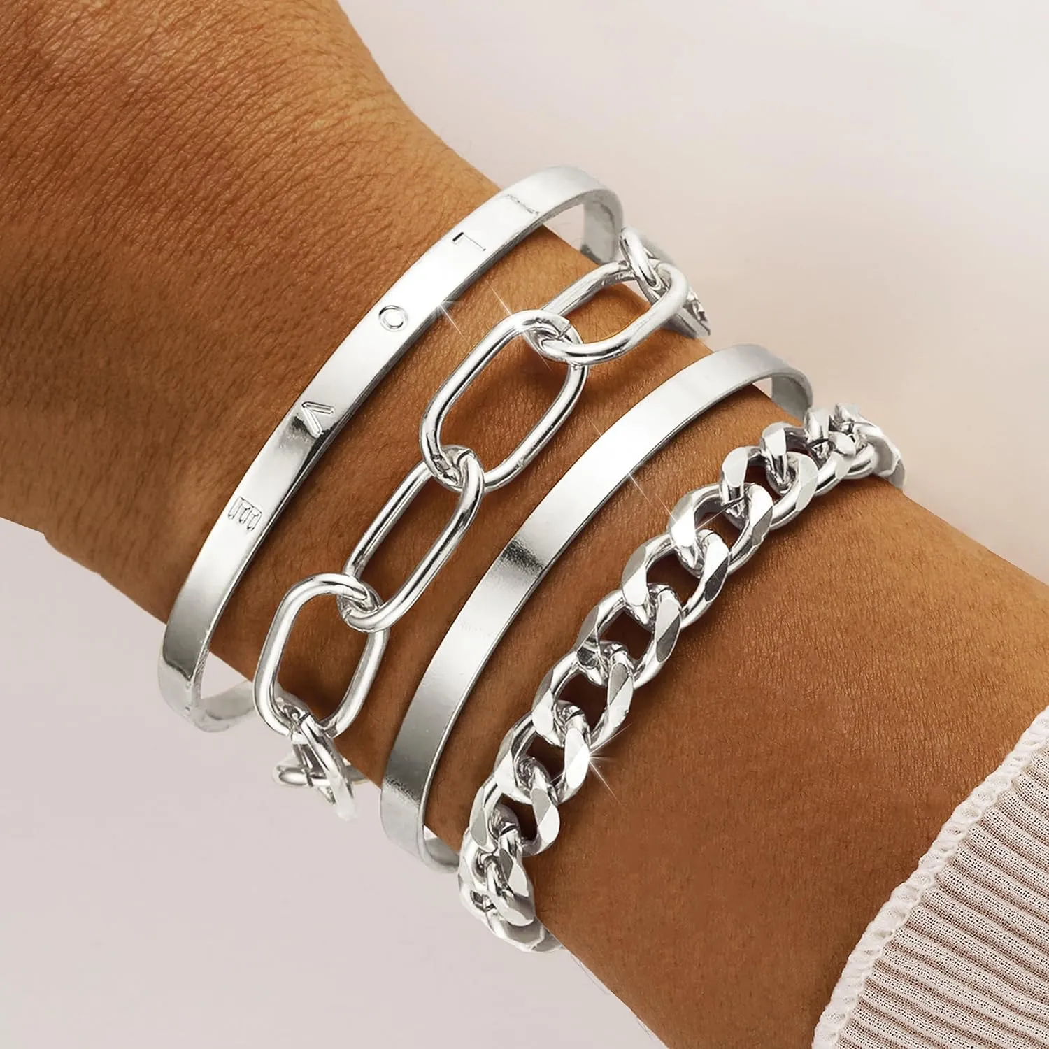 choice of all Chunky Gold Bracelet Stack Cuff Bangles for Women Trendy Non Tarnish Dainty Silver Chain Bracelet Layered Snake Chain Cuban Link Bracelet Pack for Women 2025