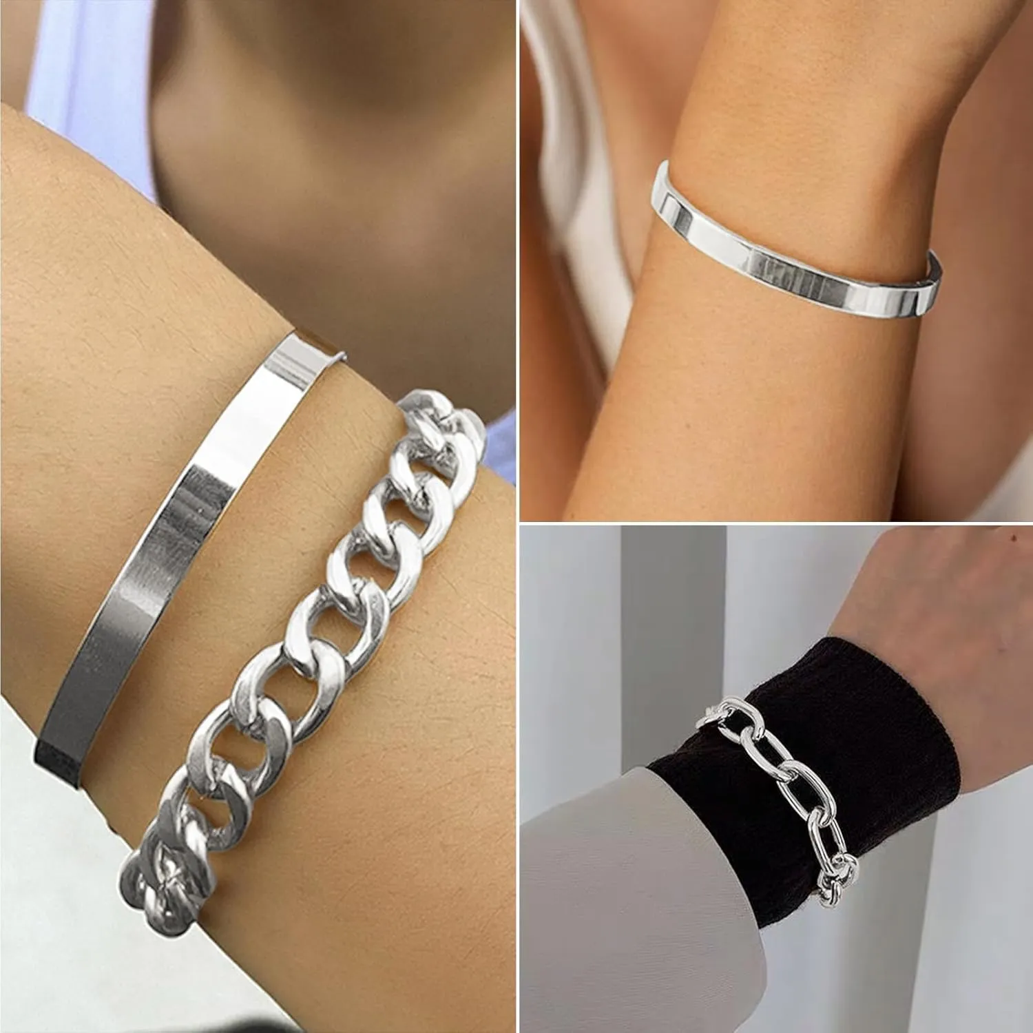 choice of all Chunky Gold Bracelet Stack Cuff Bangles for Women Trendy Non Tarnish Dainty Silver Chain Bracelet Layered Snake Chain Cuban Link Bracelet Pack for Women 2025