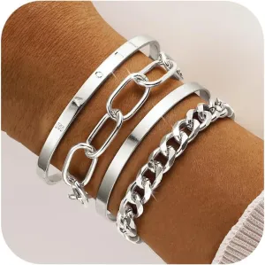 choice of all Chunky Gold Bracelet Stack Cuff Bangles for Women Trendy Non Tarnish Dainty Silver Chain Bracelet Layered Snake Chain Cuban Link Bracelet Pack for Women 2025