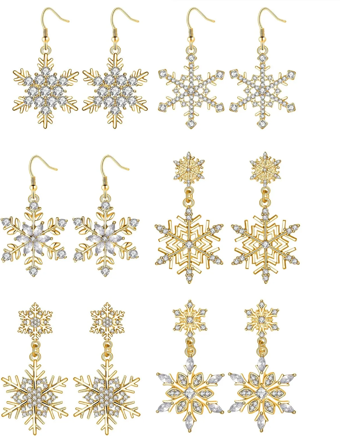 Christmas Snowflake Dangle Earrings for Women Crystal Snowflake Winter Flower Hook Drop Earrings Jewelry for Christmas Holiday Gifts 6 Pairs