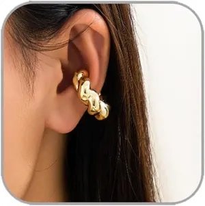 Chunky Gold Ear Cuff Earrings for Women Non Piercing, Hollow Thick Round Tube Ear Cartilage Clip Earrings Jewelry