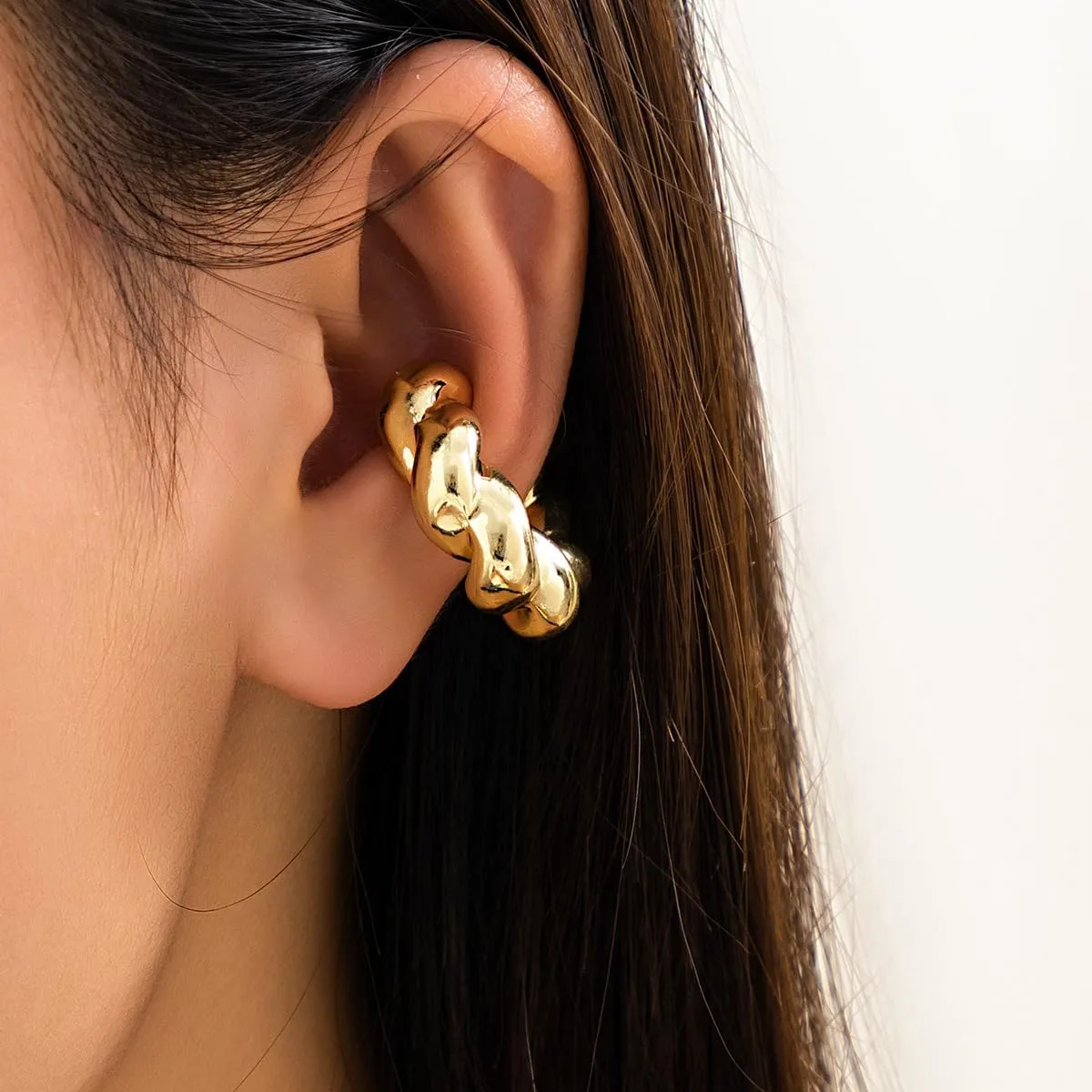 Chunky Gold Ear Cuff Earrings for Women Non Piercing, Hollow Thick Round Tube Ear Cartilage Clip Earrings Jewelry