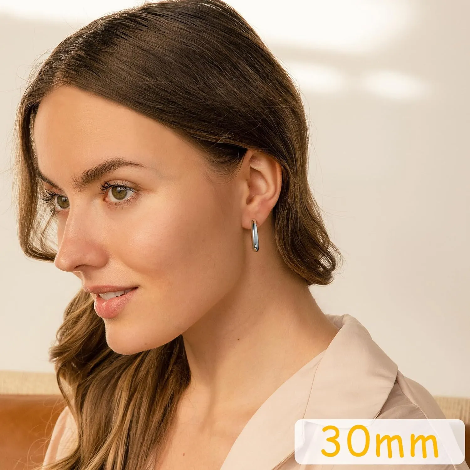 Chunky Gold Hoop Earrings Set 14K Gold Plated Open Hoops Earrings Lightweight Small Gold Hoop Earrings 20/30/40/50mm