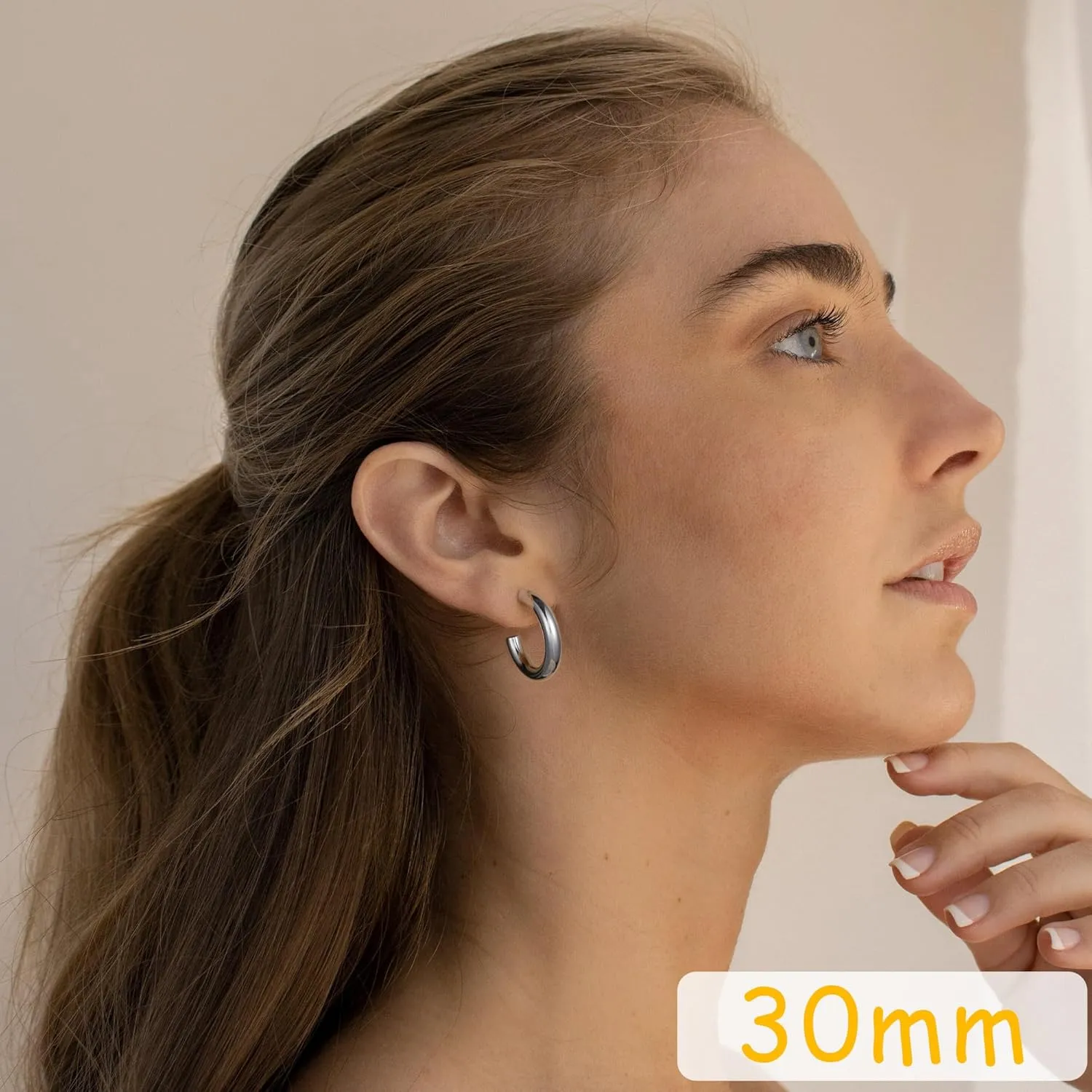 Chunky Gold Hoop Earrings Set 14K Gold Plated Open Hoops Earrings Lightweight Small Gold Hoop Earrings 20/30/40/50mm