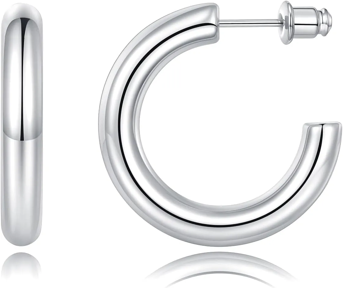 Chunky Gold Hoop Earrings Set 14K Gold Plated Open Hoops Earrings Lightweight Small Gold Hoop Earrings 20/30/40/50mm