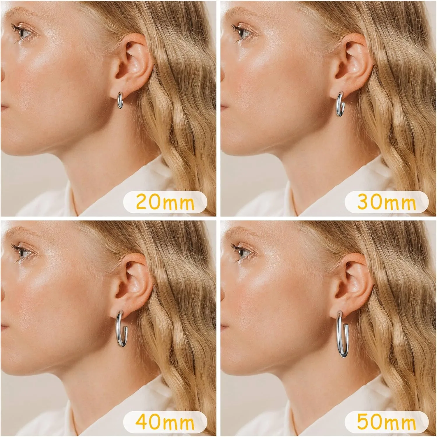 Chunky Gold Hoop Earrings Set 14K Gold Plated Open Hoops Earrings Lightweight Small Gold Hoop Earrings 20/30/40/50mm