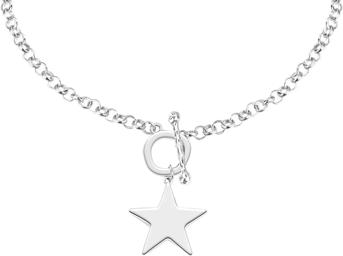 Chunky Statement Star T Bar Chain Necklace Toggle Chain Choker Star Pendant Necklace Gift for Woman Man