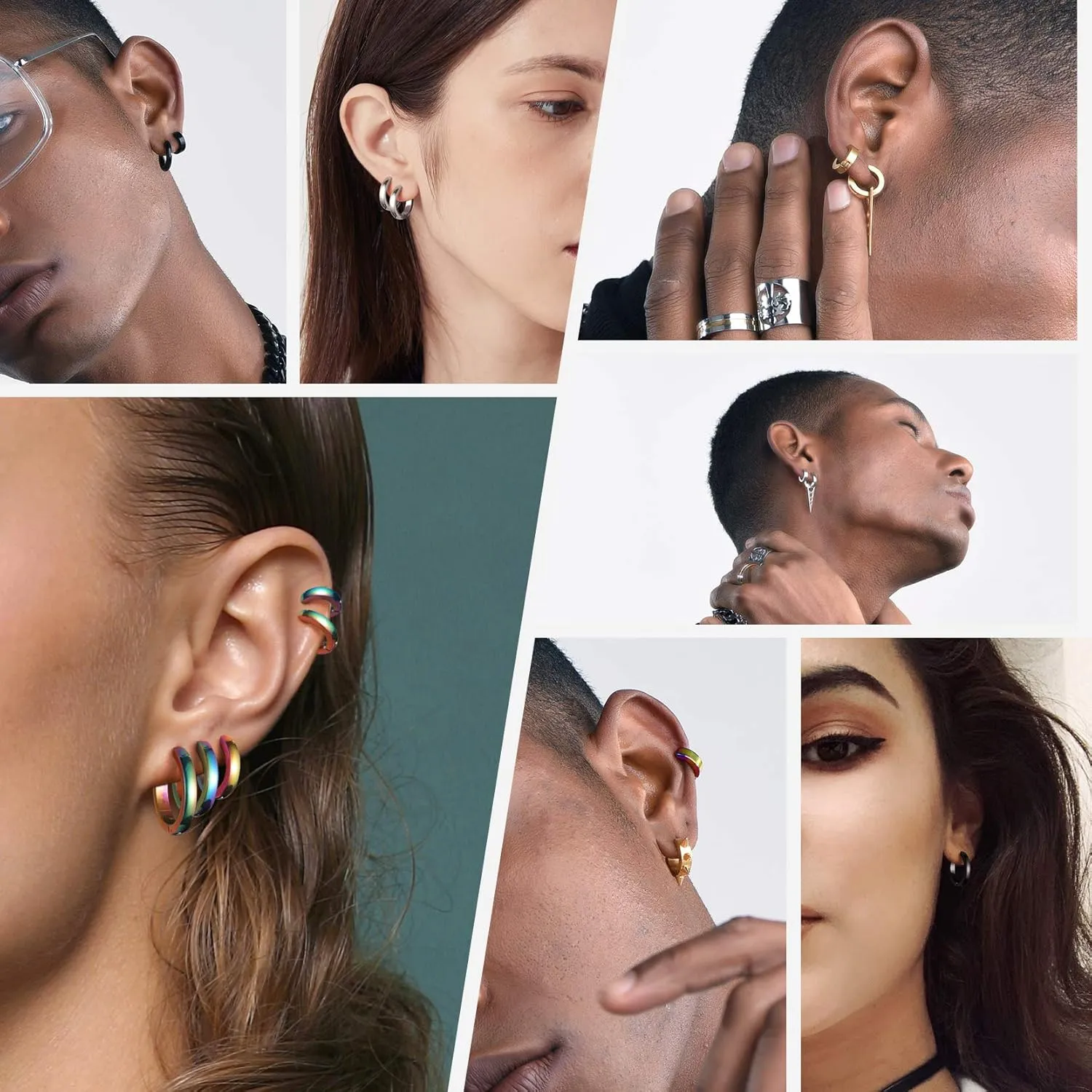 Classic 3/4/5 Pairs Small Hoop Earrings for Men Women Gold/Silver/Black Stainless Steel Huggie Hoop Earring Hypoallergenic Piercing Jewelry Set 7/9/12/14/16mm