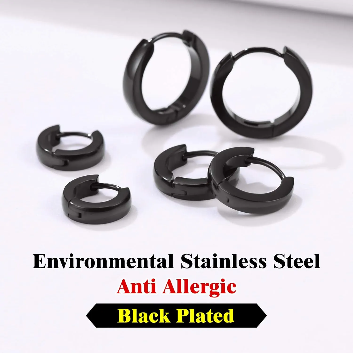 Classic 3/4/5 Pairs Small Hoop Earrings for Men Women Gold/Silver/Black Stainless Steel Huggie Hoop Earring Hypoallergenic Piercing Jewelry Set 7/9/12/14/16mm
