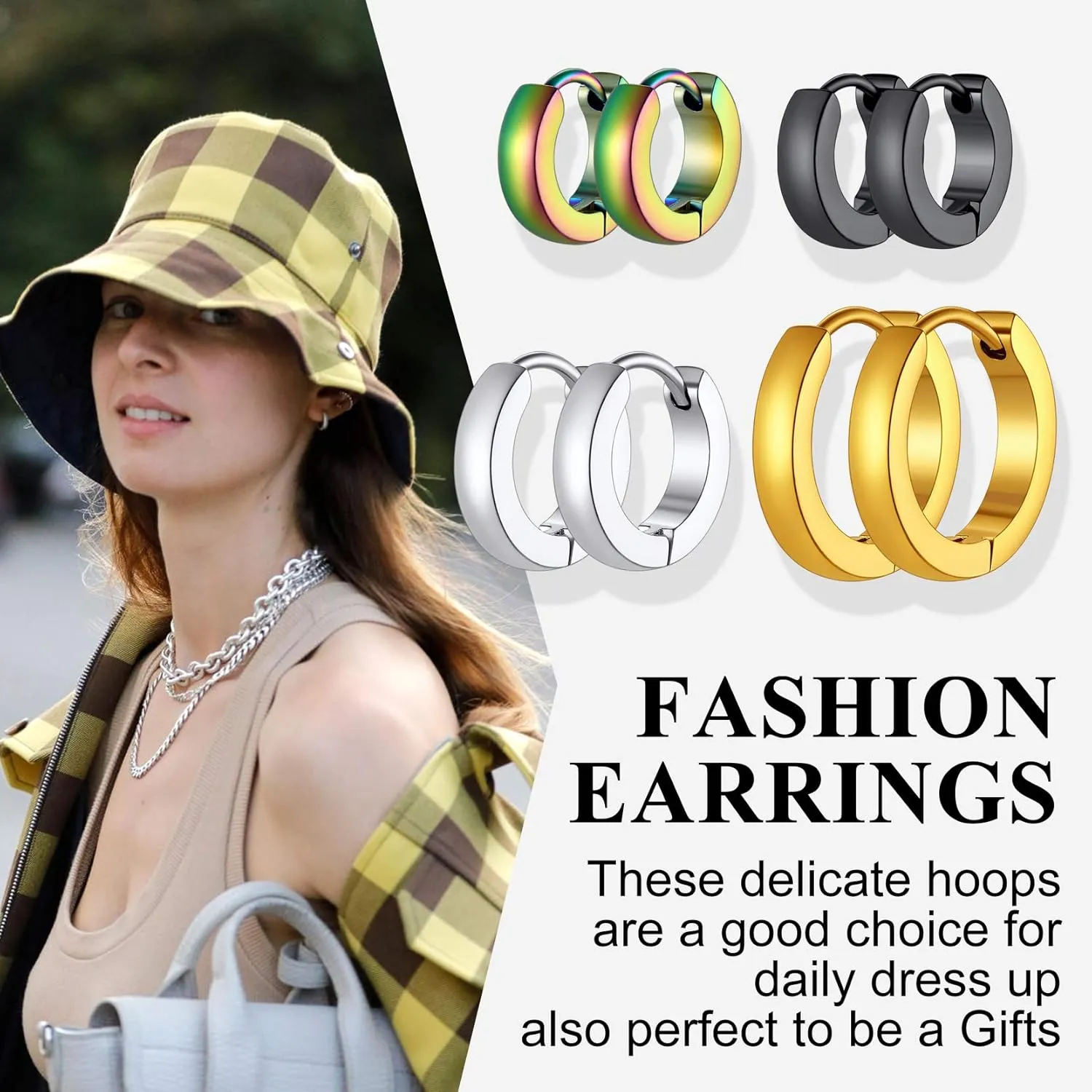 Classic 3/4/5 Pairs Small Hoop Earrings for Men Women Gold/Silver/Black Stainless Steel Huggie Hoop Earring Hypoallergenic Piercing Jewelry Set 7/9/12/14/16mm