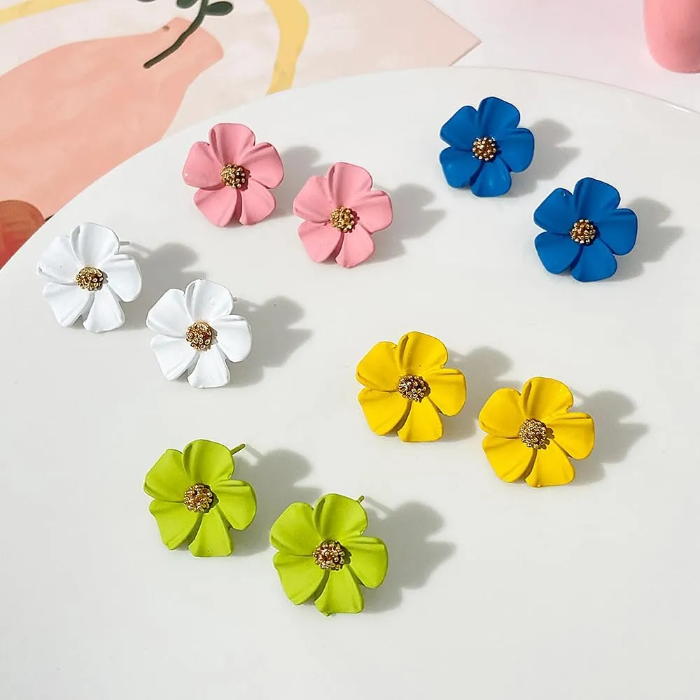 Coadipress Boho Flower Stud Earrings for Women - Unique Colorful Daisy Shaped Earrings - Bohemian Chic Statement Floral Jewelry Gift