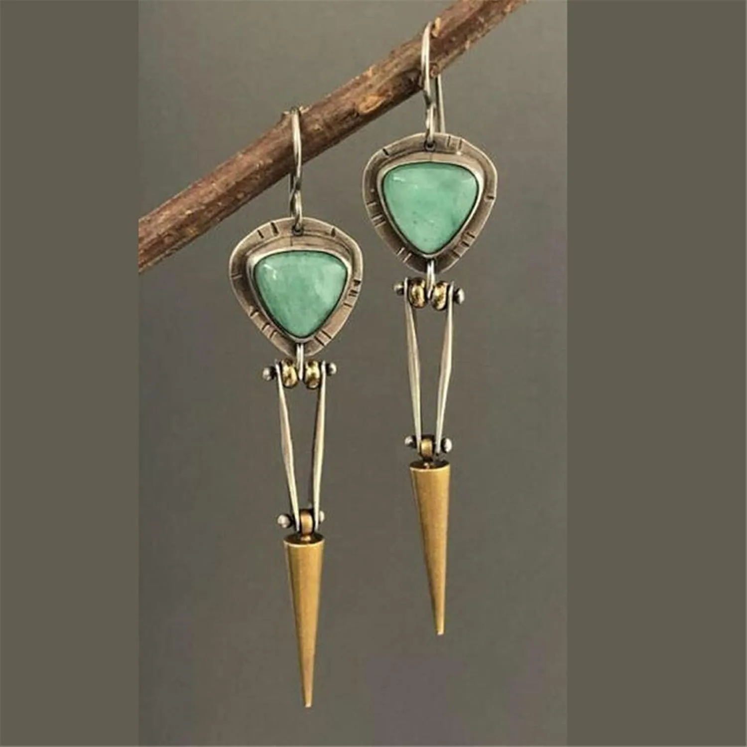 coadipress Long Turquoise Stone Earrings for Women Handmade Vintage Unique Chic Boho Geometric Statement Creative Ethnic Natural Gemstone Hoop Dangle Earrings Jewelry