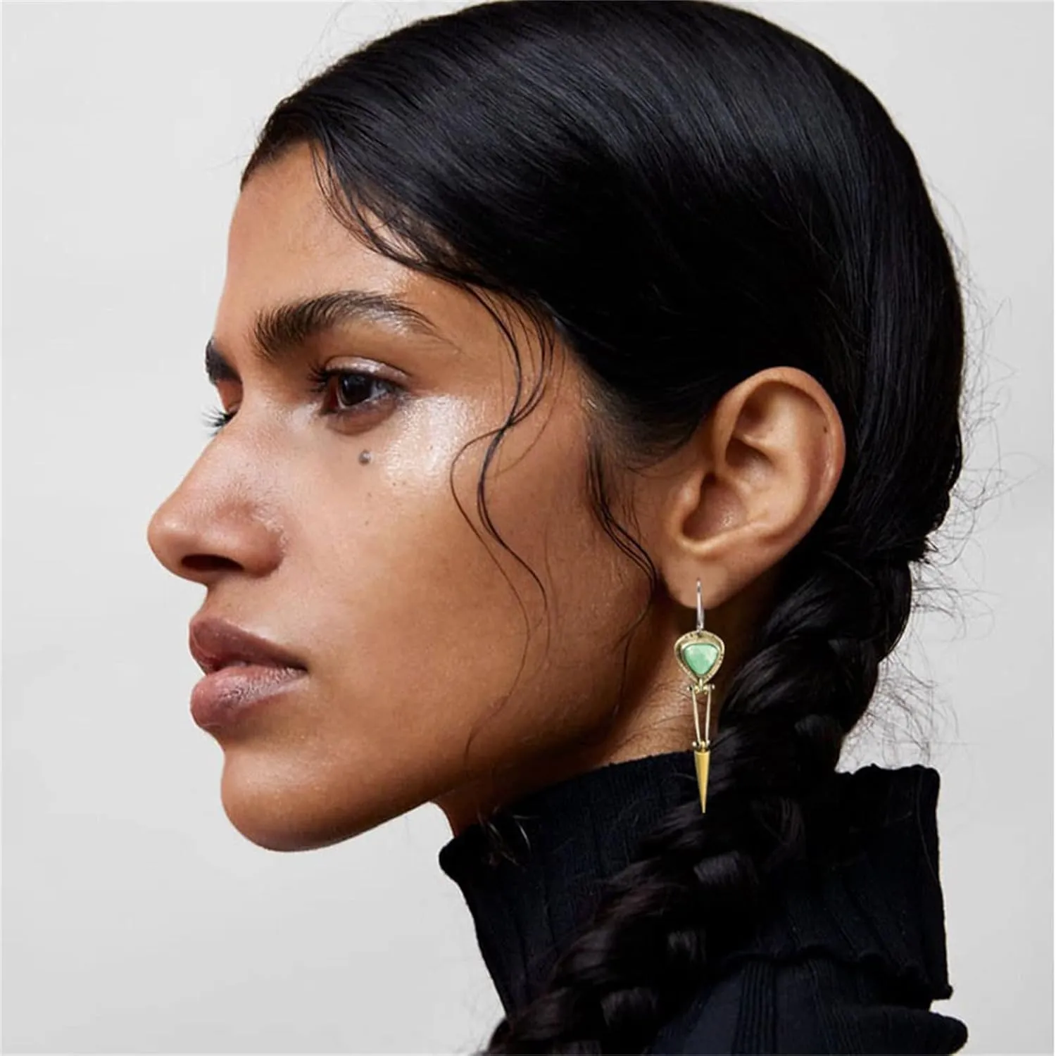 coadipress Long Turquoise Stone Earrings for Women Handmade Vintage Unique Chic Boho Geometric Statement Creative Ethnic Natural Gemstone Hoop Dangle Earrings Jewelry
