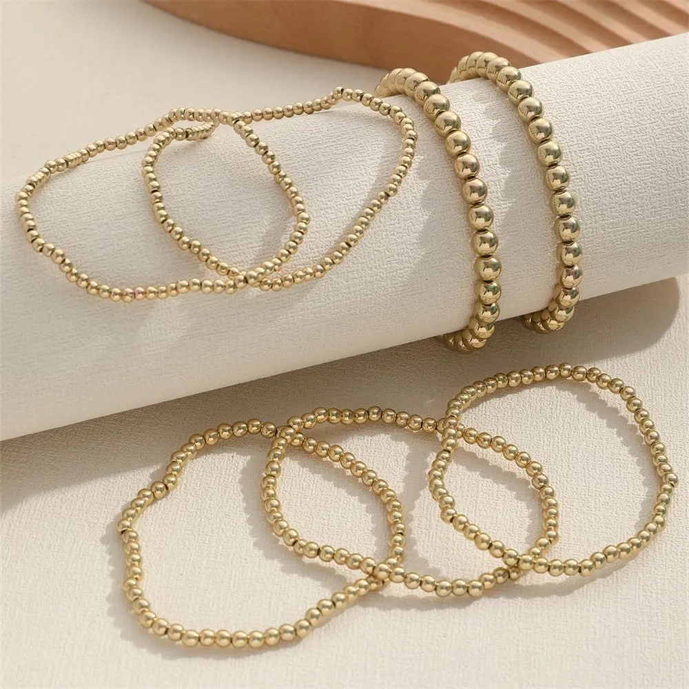 COLORFUL BLING 5-7Pcs Layered Bohemia Stackable Bracelets Set Indian Gold Bead Ball Stretch Bracelet Friendship Boho Jewelry for Women