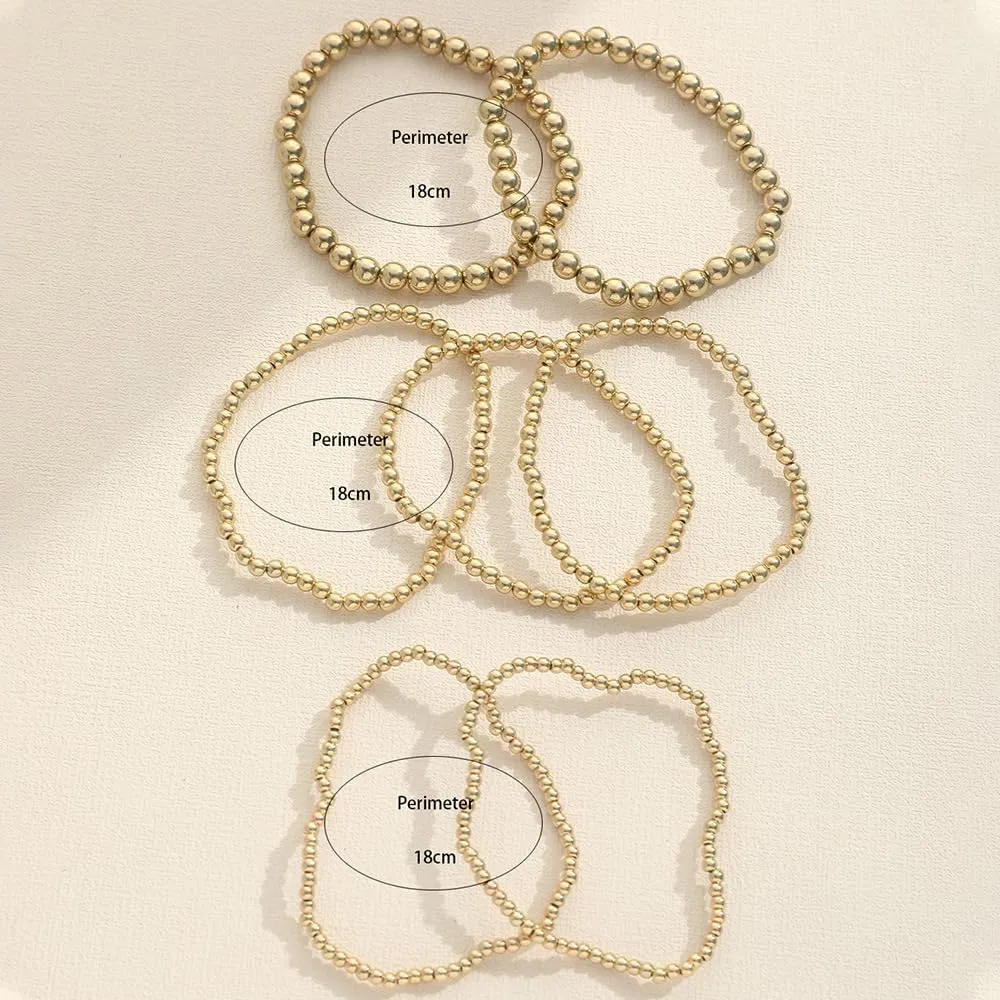 COLORFUL BLING 5-7Pcs Layered Bohemia Stackable Bracelets Set Indian Gold Bead Ball Stretch Bracelet Friendship Boho Jewelry for Women