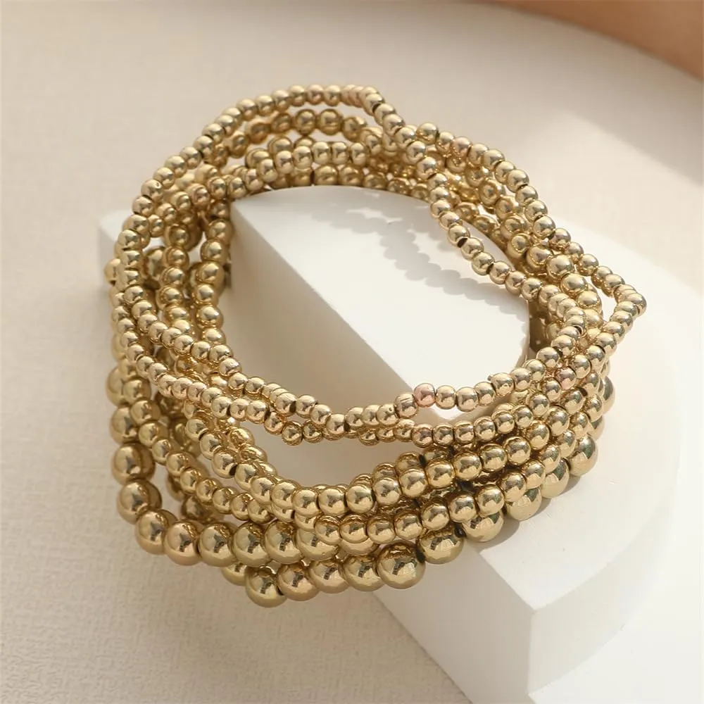 COLORFUL BLING 5-7Pcs Layered Bohemia Stackable Bracelets Set Indian Gold Bead Ball Stretch Bracelet Friendship Boho Jewelry for Women