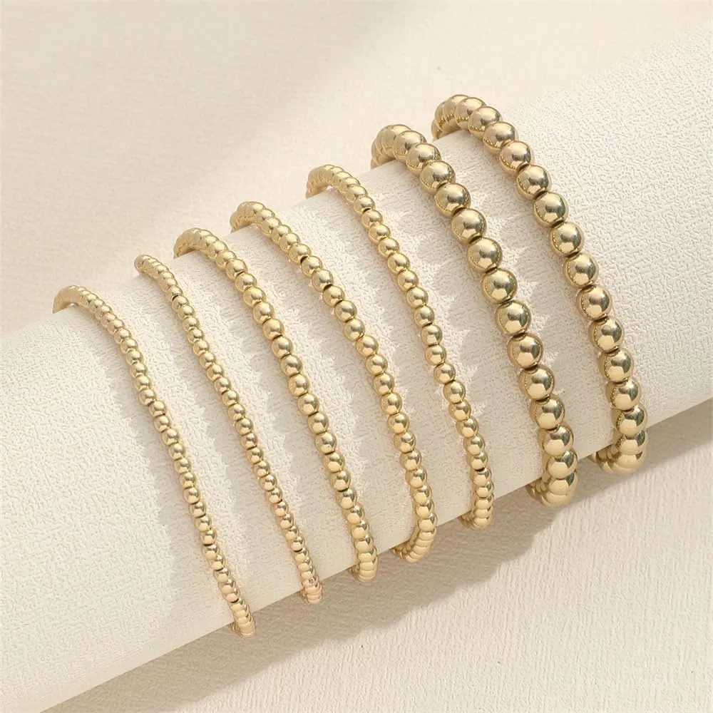 COLORFUL BLING 5-7Pcs Layered Bohemia Stackable Bracelets Set Indian Gold Bead Ball Stretch Bracelet Friendship Boho Jewelry for Women