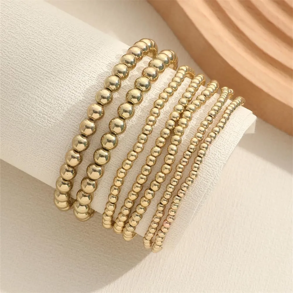 COLORFUL BLING 5-7Pcs Layered Bohemia Stackable Bracelets Set Indian Gold Bead Ball Stretch Bracelet Friendship Boho Jewelry for Women