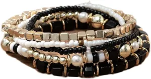 COLORFUL BLING 5Pcs/Set Bohemian Stackable Beads Bracelet for Women Multilayer Boho Seed Statement Stretch Strand Bracelet Friendship Women Jewelry