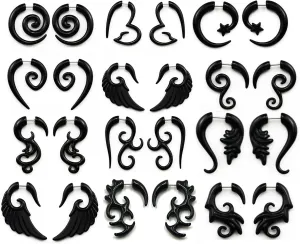 COLORFUL BLING 6-12Pairs Stainless Steel Punk Black Tribal Spiral Fake Gauges Acrylic Ear Tapers Fake Plugs Horn Stud Earrings Tunnel Body Piercing Jewelry