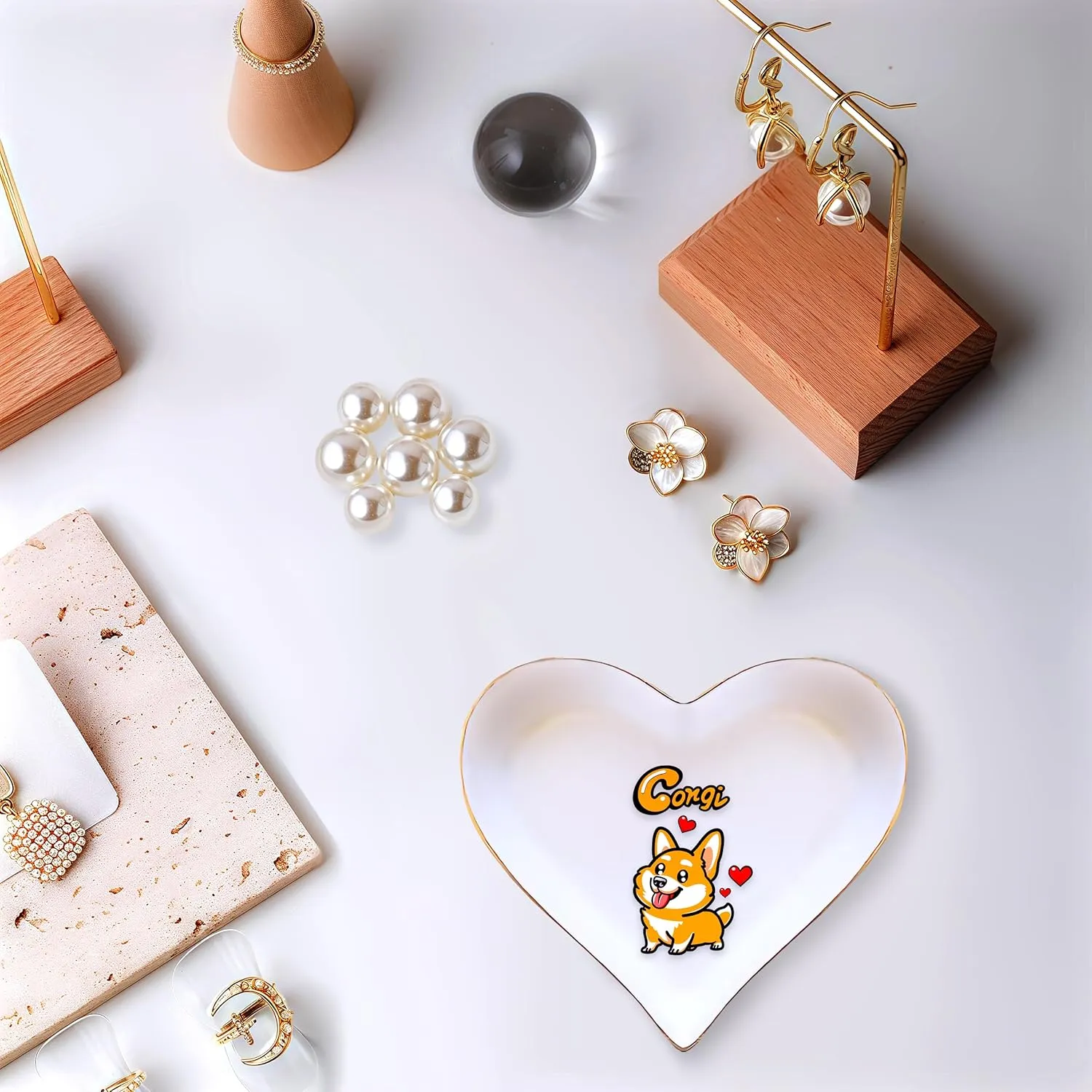 Corgi Ring Holder Dish Tray, Gifts For Women Teens Girls Kids, Corgi Lovers Themed Stuff Accessories Things Decor Merch, Home Room Ring Earrings Necklace Organizer Holder!