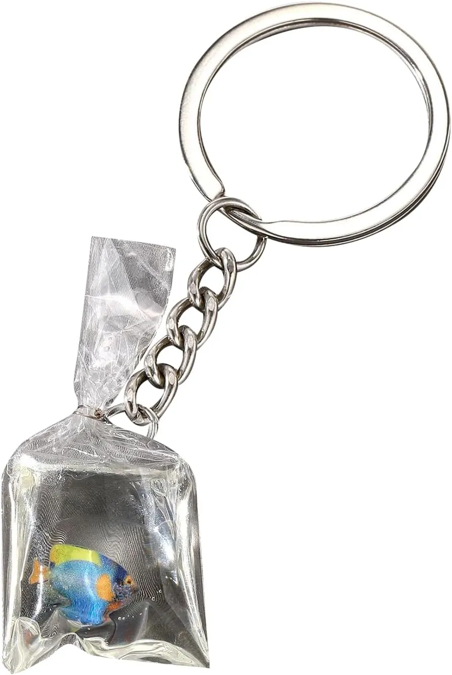 Creative Resin Water Bag Keychain Charm Stylish Resin Fish Keychain with Transparent Water Bag Chic Hangings Decoration, as show